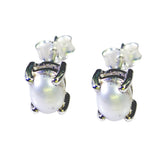 Constanza White Solitaire Stud Earrings for Everyday Glam Pearl White Stud