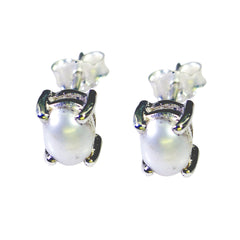 Constanza White Solitaire Stud Earrings for Everyday Glam Pearl White Stud