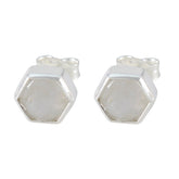 Natalie White Solitaire Stud Earrings for Everyday Wear Rainbow Moonstone White Stud