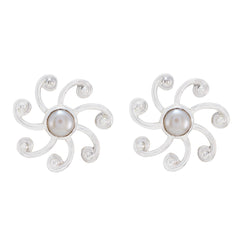 Lea White Solitaire Stud Earrings for Everyday Glam Pearl White Stud