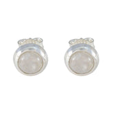 Ella White Solitaire Stud Earrings for Everyday Glam Rainbow Moonstone White Stud