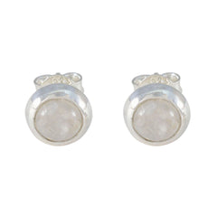 Ella White Solitaire Stud Earrings for Everyday Glam Rainbow Moonstone White Stud