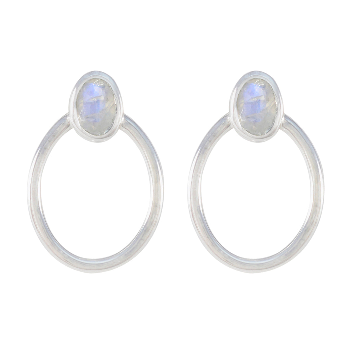 Sofia White Solitaire Stud Earrings in Silver Rainbow Moonstone White Stud