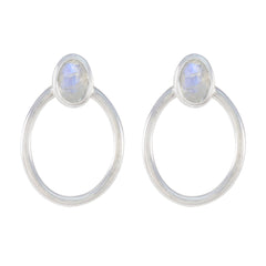 Sofia White Solitaire Stud Earrings in Silver Rainbow Moonstone White Stud