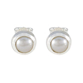 Eva White Solitaire Stud Earrings for Everyday Elegance Pearl White Stud