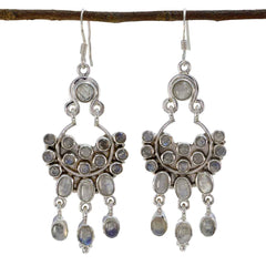 Seo-yeon White Statement Dangle Earrings for Glam Looks Rainbow Moonstone White Dangle