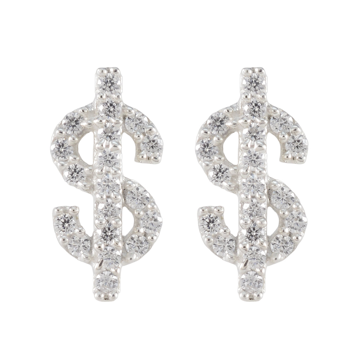 Luisa White Stud Earrings with Sparkling Dollar Design Cubic Zirconia White Stud