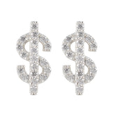 Luisa White Stud Earrings with Sparkling Dollar Design Cubic Zirconia White Stud