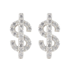 Luisa White Stud Earrings with Sparkling Dollar Design Cubic Zirconia White Stud