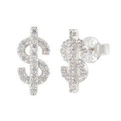 Luisa White Stud Earrings with Sparkling Dollar Design