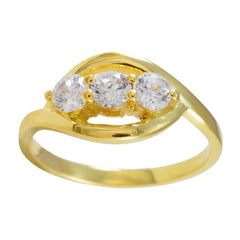 Yasmine gold ring with three clear stones elegant white trilogy ring for women