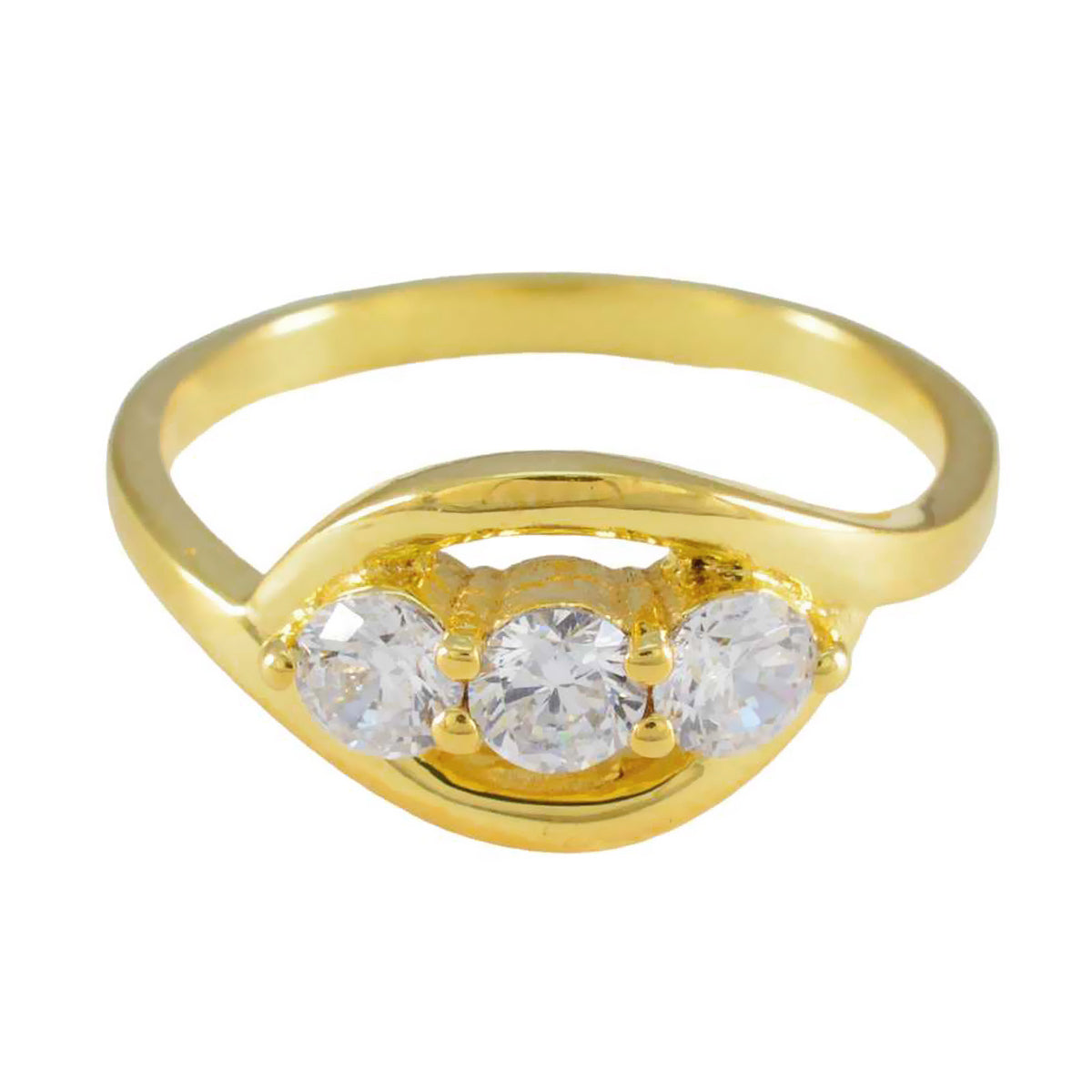 Yasmine elegant gold ring with three clear stones white trilogy ring for women