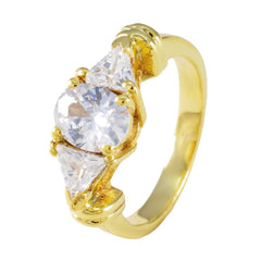 Lara gold ring with white trilogy ring for women featuring three clear sparkling stones