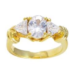 Lara white trilogy ring for women with gold band and three clear sparkling stones