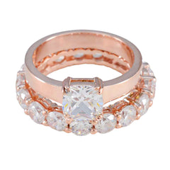 Nari rose gold white wedding ring set for women with large square and round clear stones