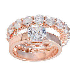 Nari rose gold white wedding ring set for women with large central and round side stones