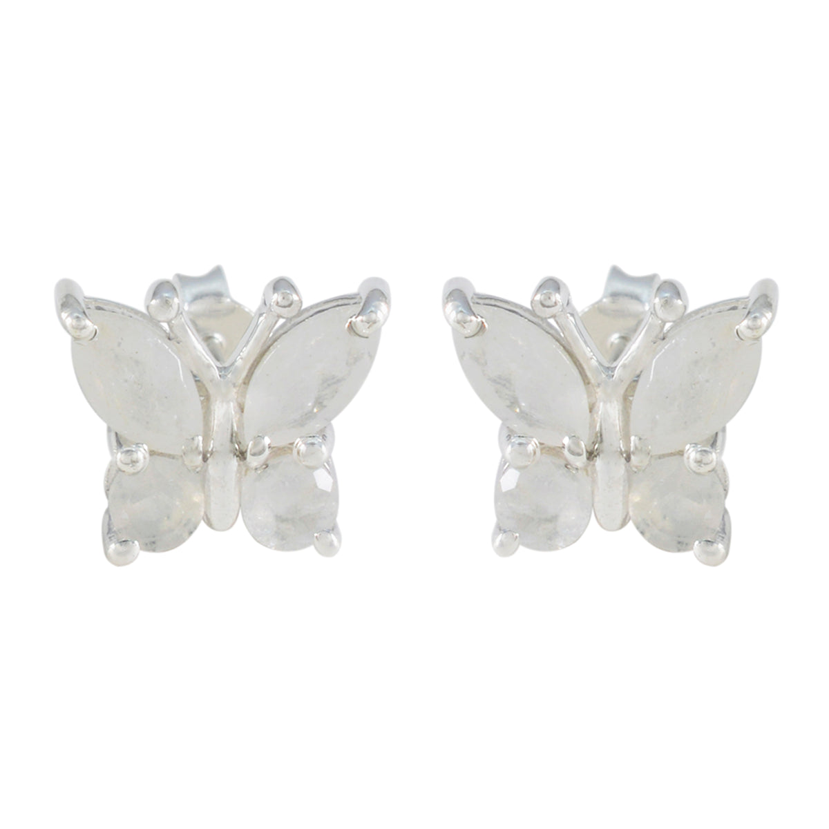 Ines White Whisper Stud Earrings - Butterfly Design Rainbow Moonstone White Stud