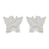 Ines White Whisper Stud Earrings - Butterfly Design Rainbow Moonstone White Stud