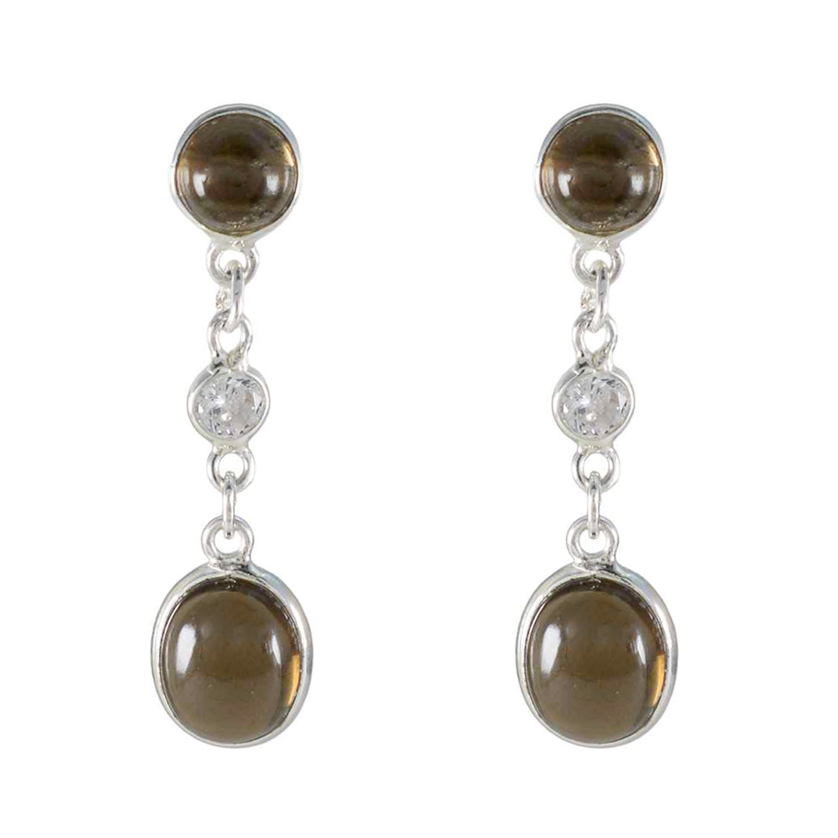 Yasmin Brown Stud Earrings with Elegant Drop Detail Smoky Quartz Brown Stud