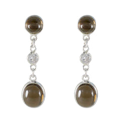 Yasmin Brown Stud Earrings with Elegant Drop Detail Smoky Quartz Brown Stud