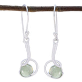 Yasmine Green Solitaire Earrings in Elegant Silver Setting Prehnite Green Dangle