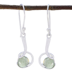 Yasmine Green Solitaire Earrings in Elegant Silver Setting Prehnite Green Dangle