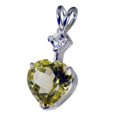 Yasmine Yellow Gemstone Pendant - Elegant Heart Design Lemon Quartz Yellow Yellow