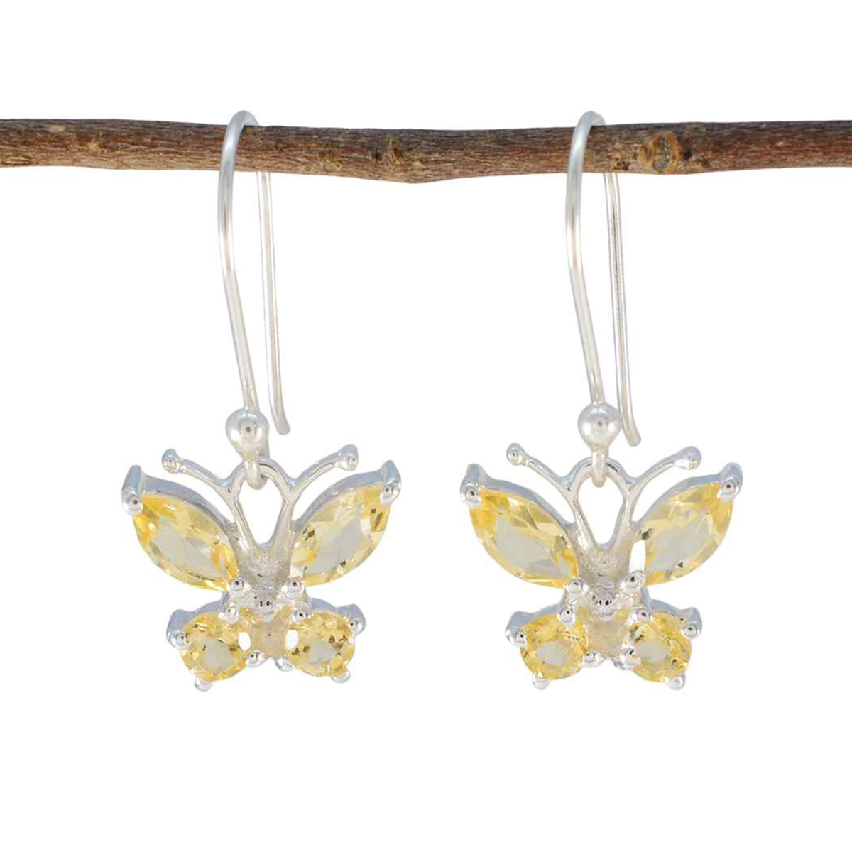Eva Yellow Dangle Earrings with Butterfly Design Citrine Yellow Dangle