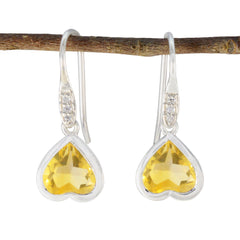 Ayaka Yellow Dangle Earrings with Heart-Shaped Gemstone Citrine Yellow Dangle