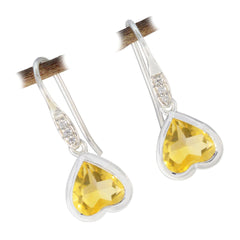 Ayaka Yellow Dangle Earrings with Heart-Shaped Gemstone