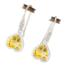 Ayaka Yellow Dangle Earrings with Heart-Shaped Gemstone