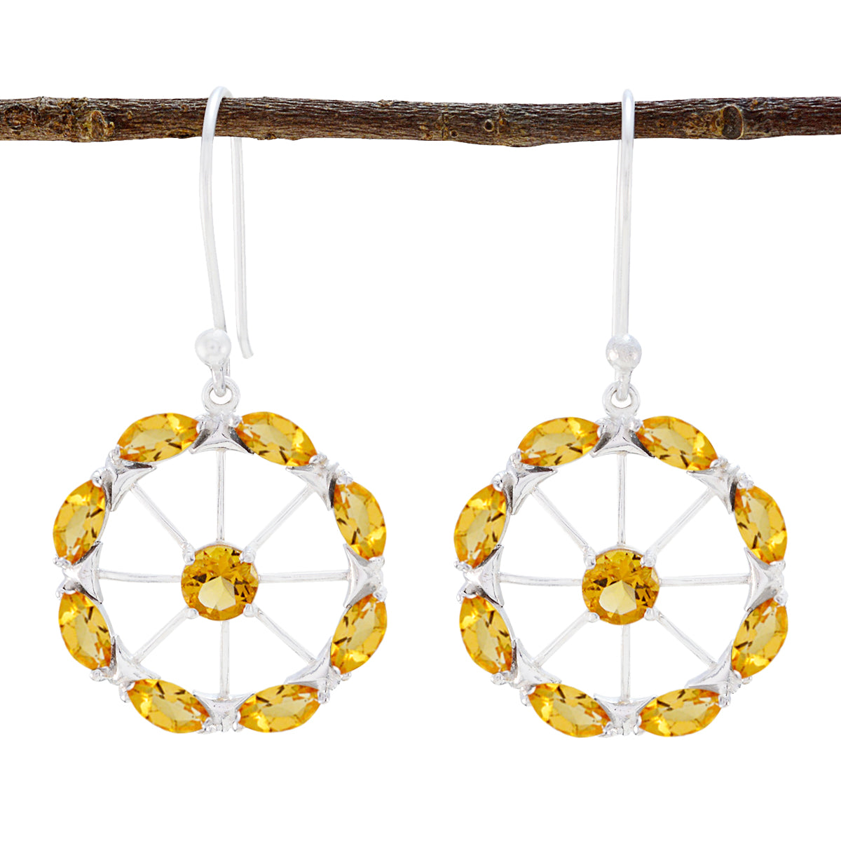 Isabel Yellow Dangle Earrings with Sparkling Gemstones Citrine Yellow Dangle