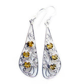Pilar Yellow Dangle Earrings with Elegant Silver Design Citrine Yellow Dangle