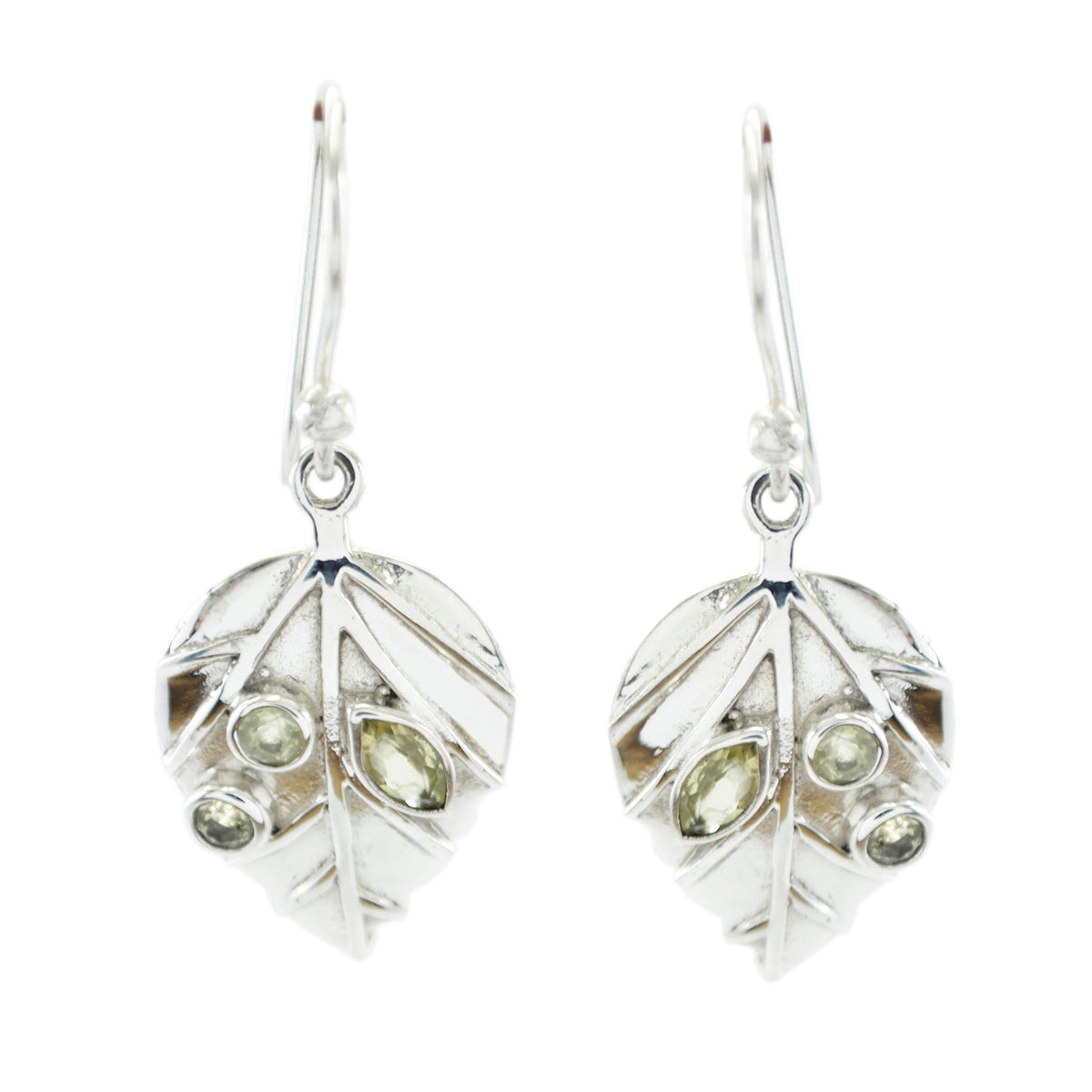 Ivy Yellow Featherlight Earrings with Leaf Design Lemon Quartz Yellow Dangle