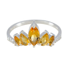 Araya yellow gemstone crown ring with marquise cut stones and silver band detailed with small clear gems