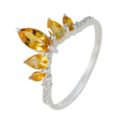 Araya yellow gemstone crown ring with marquise cut yellow stones and silver band