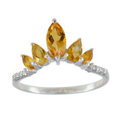 Araya yellow gemstone crown ring with marquise cut stones and silver band