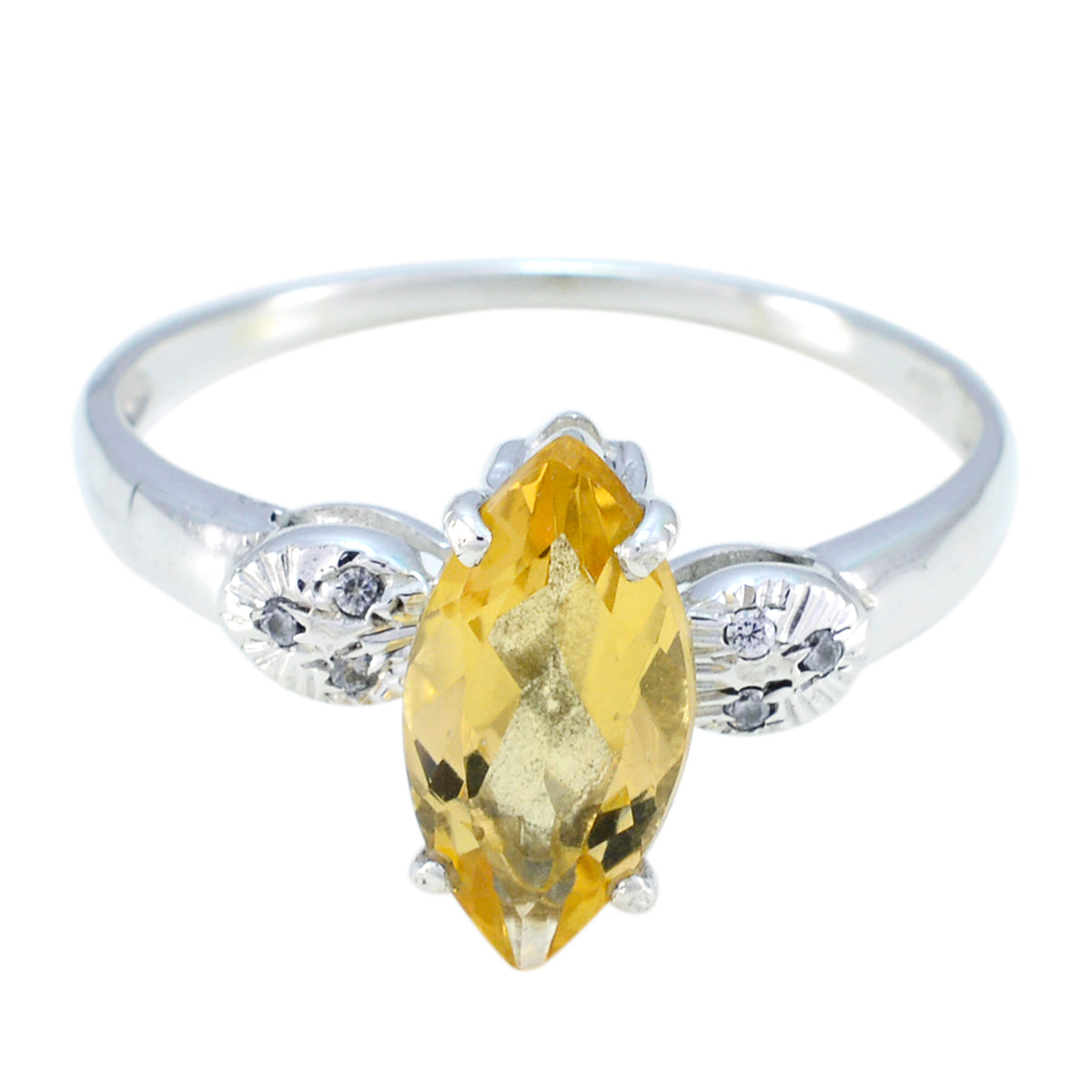 Hina Yellow Gemstone Halo Ring with Silver Band Citrine Yellow