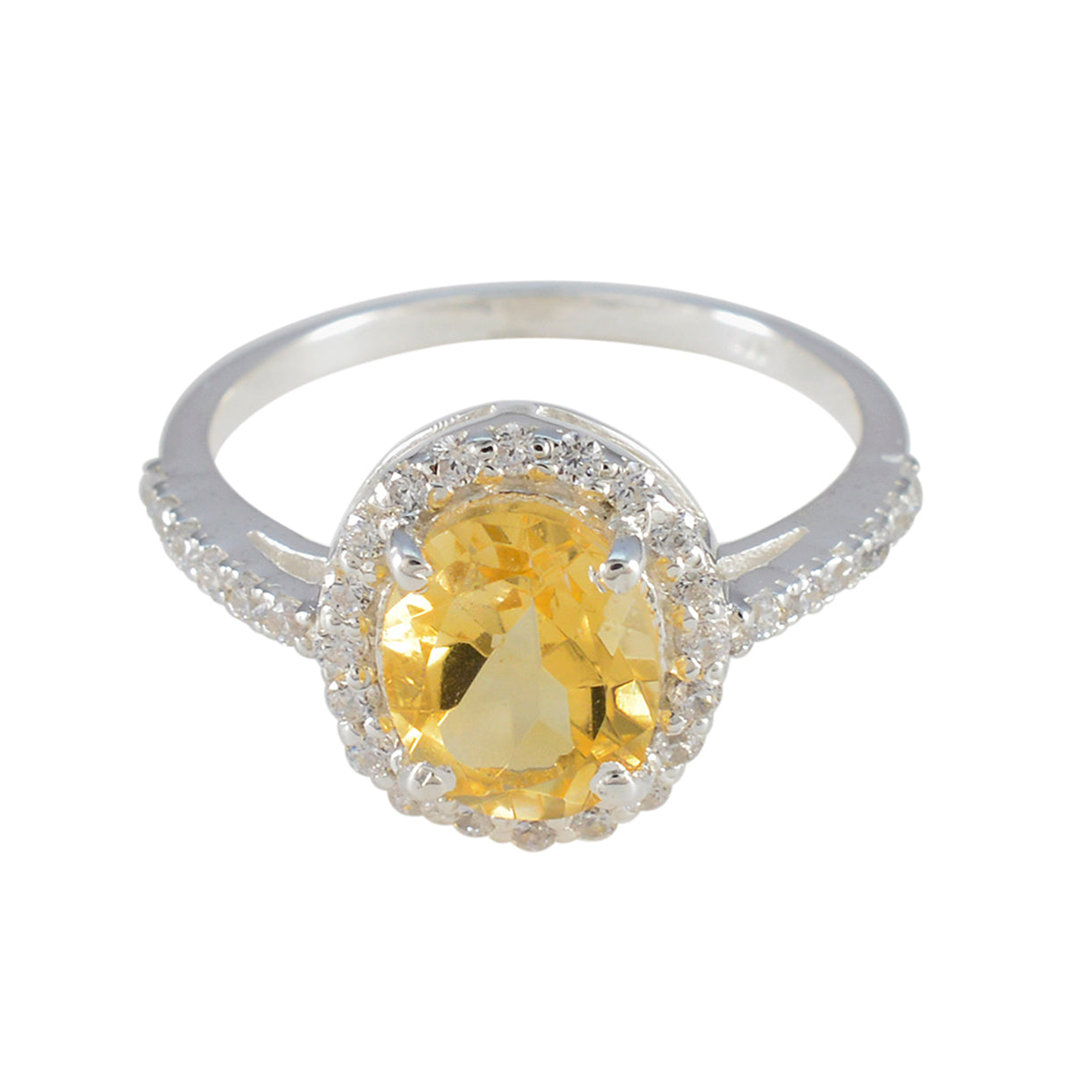 Meera Yellow Gemstone Halo Ring with Sparkling Accent Citrine Yellow