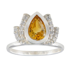 Ayesha Yellow Gemstone Halo Ring with Sterling Silver Citrine Yellow