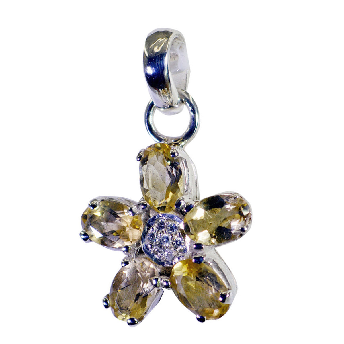 Evelyn Yellow Gemstone Pendant - Floral Design Charm Citrine Yellow Yellow