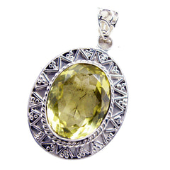 Nella Yellow Gemstone Pendant with Silver Frame Lemon Quartz Yellow Yellow
