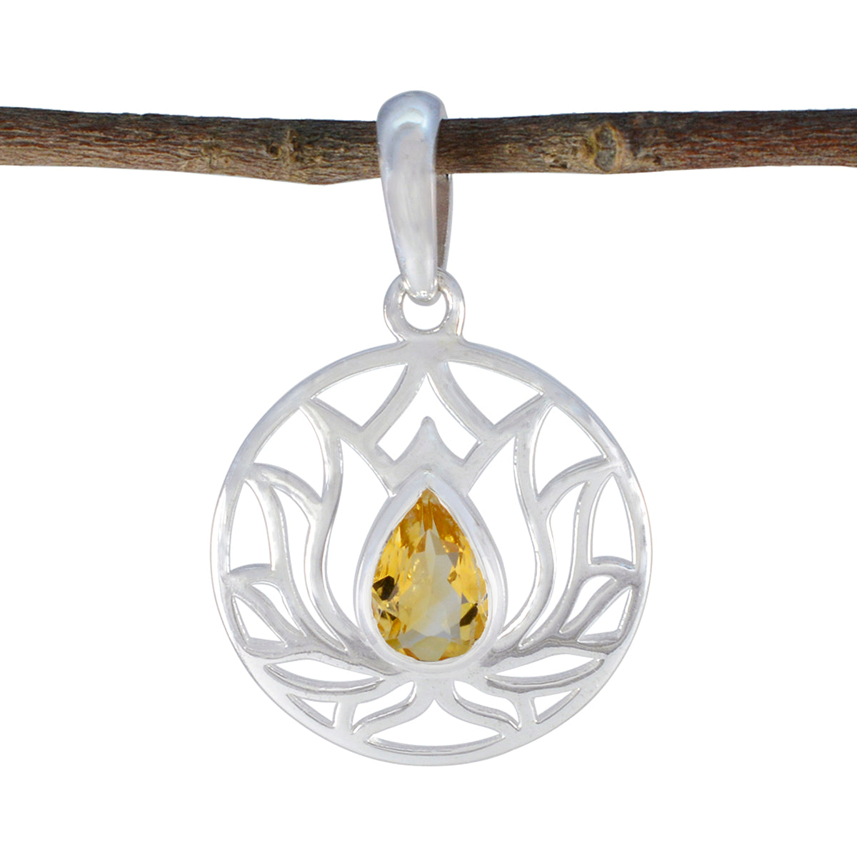 Bianca Yellow Gemstone Pendant with Lotus Design Citrine Yellow Yellow
