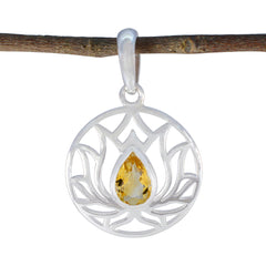 Bianca Yellow Gemstone Pendant with Lotus Design Citrine Yellow Yellow