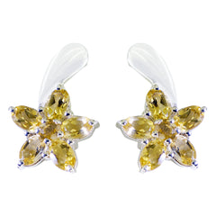 Natalia Yellow Gemstone Stud Earrings for Glamour Citrine Yellow Stud