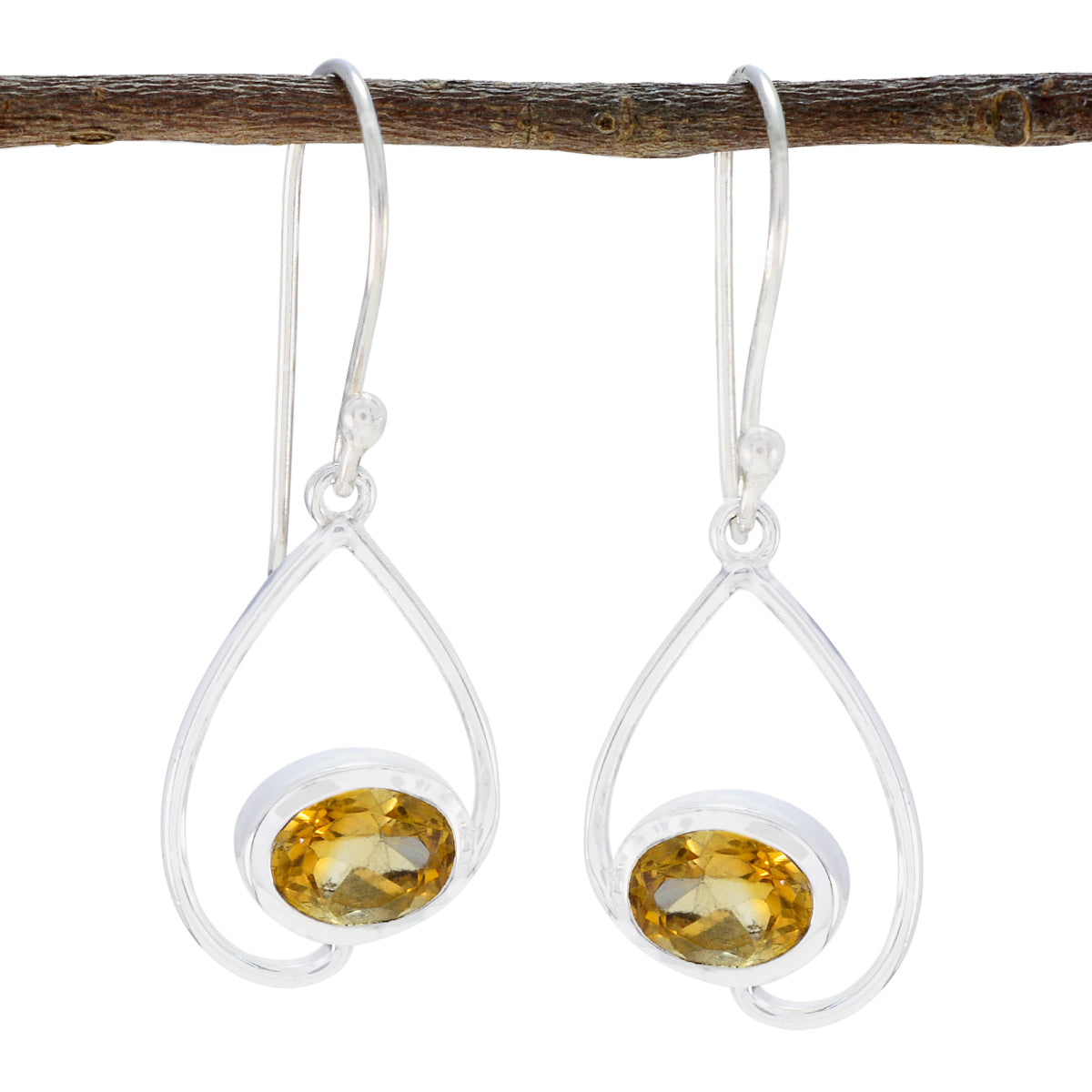 Layla Yellow Solitaire Dangle Earrings in Silver Citrine Yellow Dangle