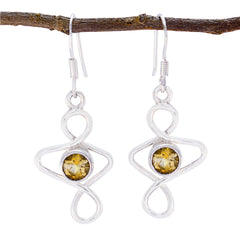 Greta Yellow Solitaire Dangle Earrings for Glamour Citrine Yellow Dangle