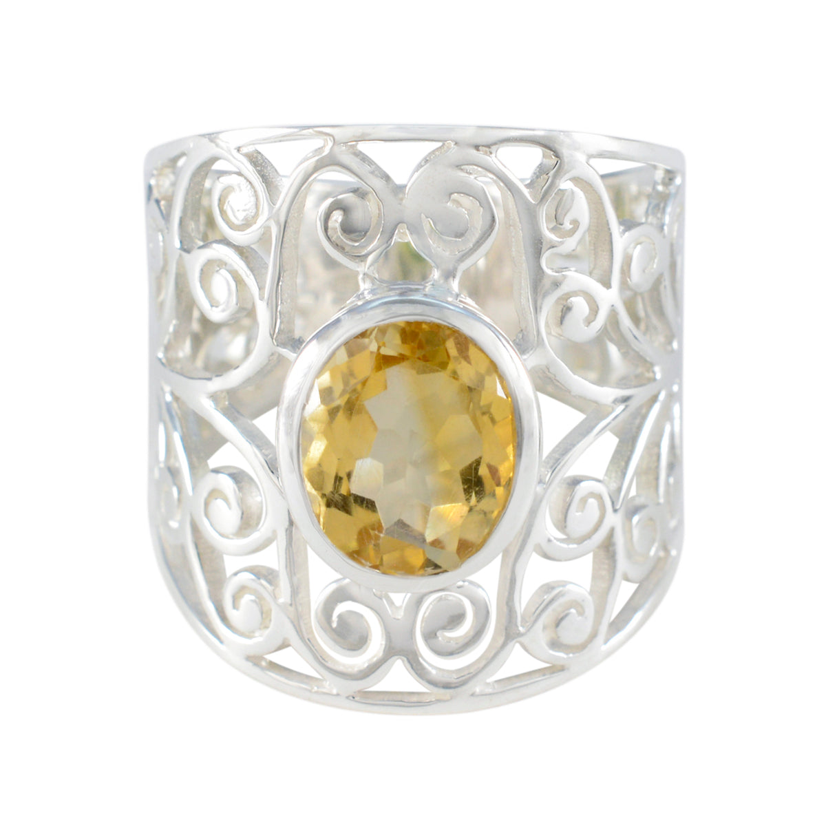 Riya Yellow Solitaire Ring with Elegant Silver Design Citrine Yellow