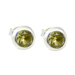 Isabel Yellow Solitaire Stud Earrings in Silver Lemon Quartz Yellow Stud
