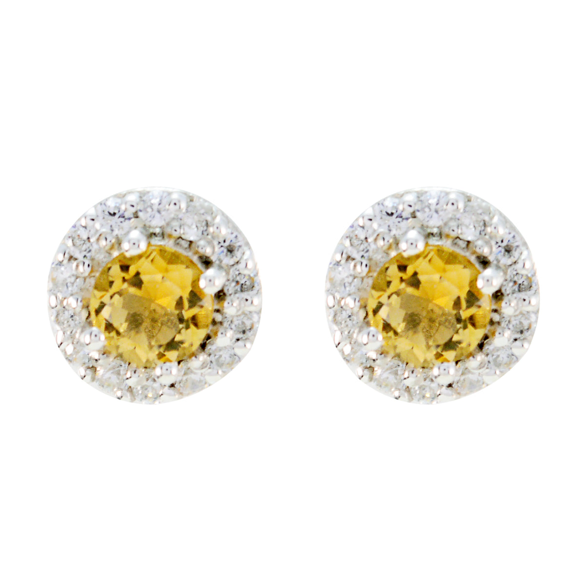 Camilla Yellow Stud Earrings India with Sparkling Halo Citrine Yellow Stud